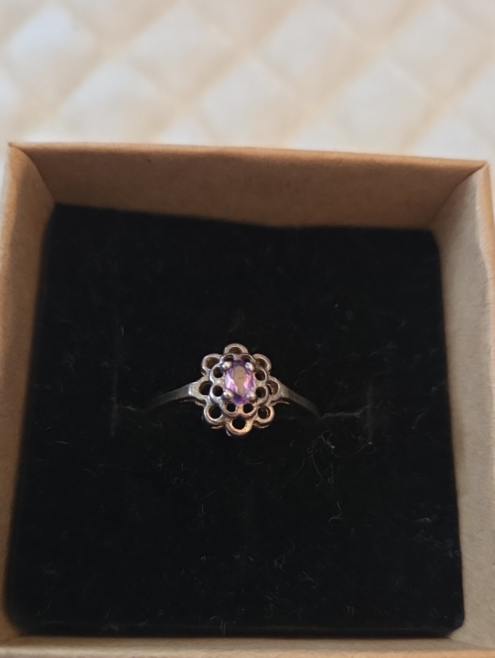 Sterling Silver 925 Stamp Purple Stone Floral Ring